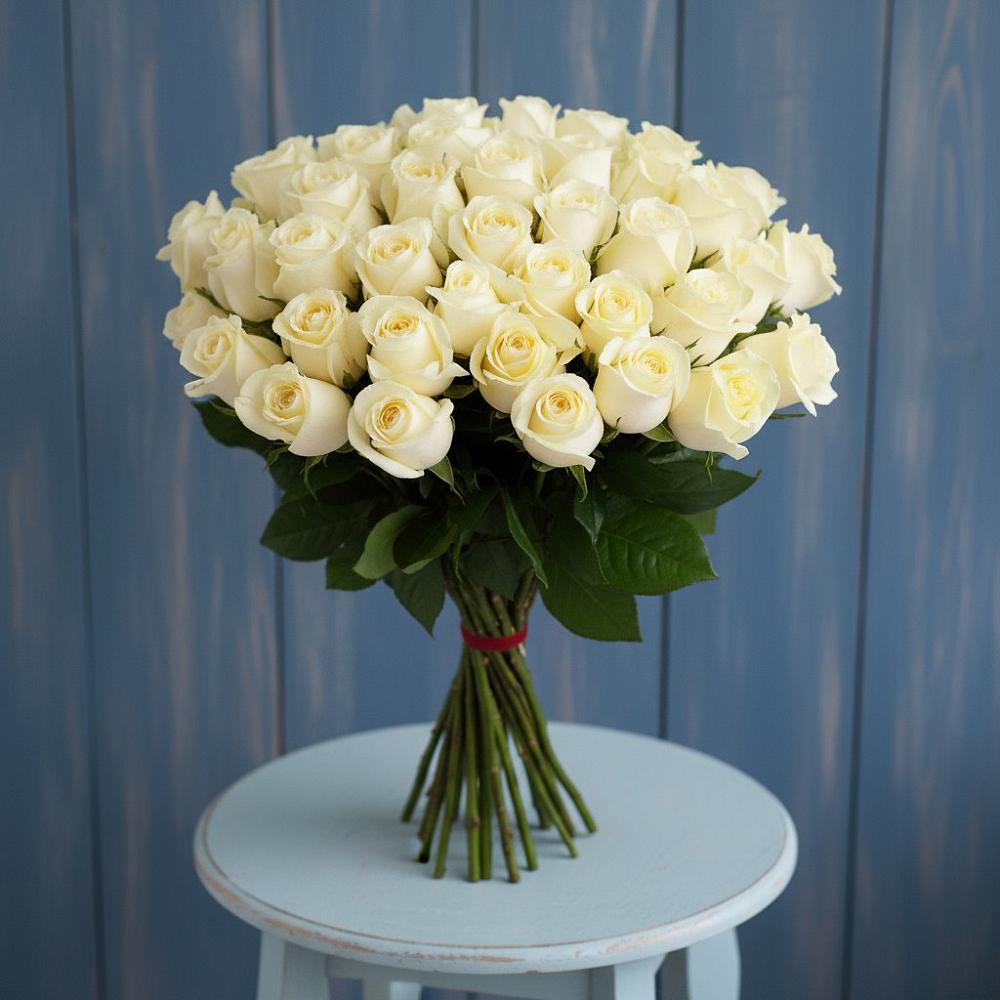 Букет 51 Белая роза Эдлесс Лав в Саратовской