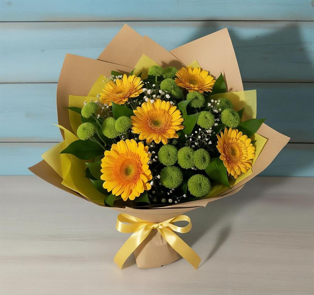 Букет цветов из: Герберы и Хризантемы в Саратовской