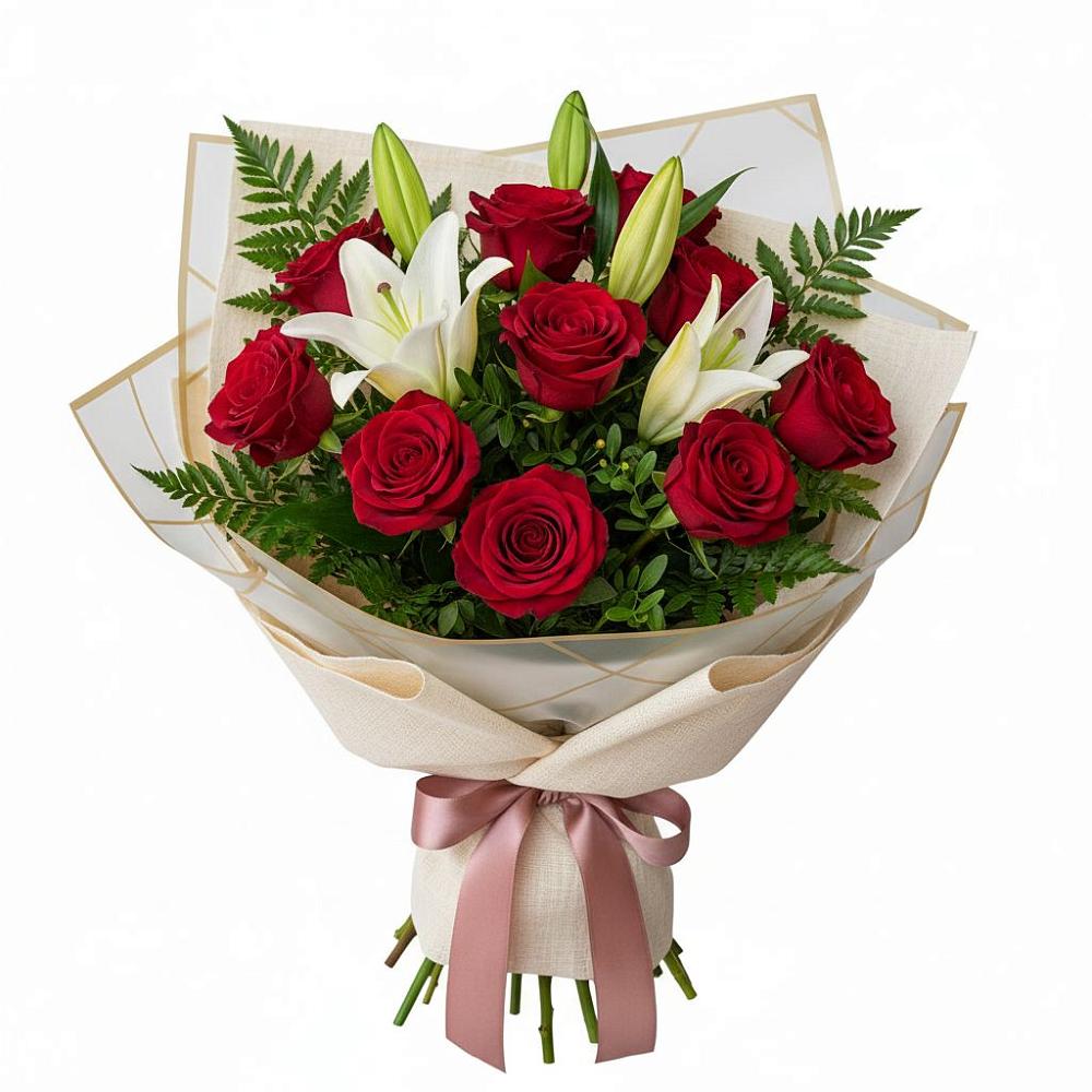 Букет цветов из: Лилии и Розы в Саратовской