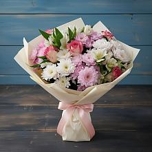 Букет цветов из:  Хризантемы, Альстромерии и Розы в Саратовской