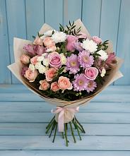 Букет цветов из:  Хризантемы, Розы и Альстромерии #REPLACE_PRED# Саратовской